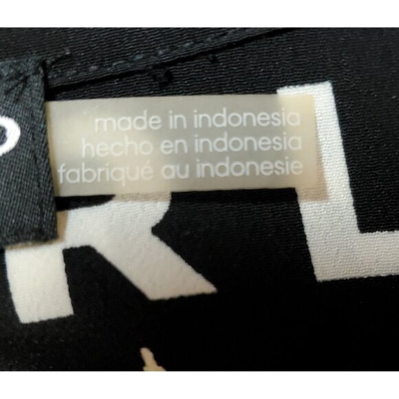 Karl Lagerfeld Paris Black&White Button Up Logo Shirt Large Monochrome Tie Front - Picture 14 of 16